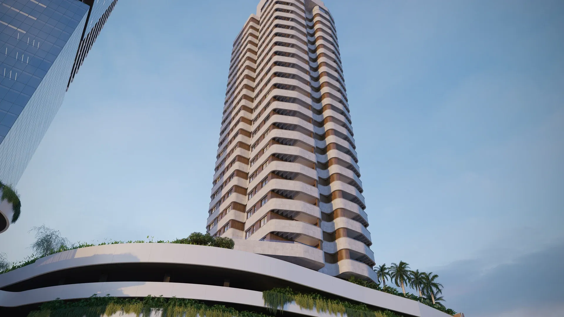 Fachada da torre residencial do Nexus Residence, no Centro de Betim