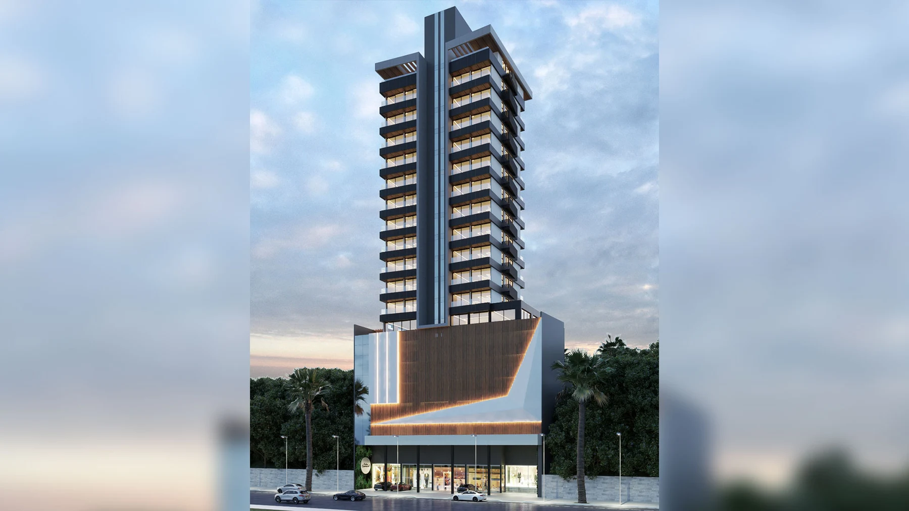 Fachada do Garden Tower ao entardecer, no Jardim da Cidade, em Betim