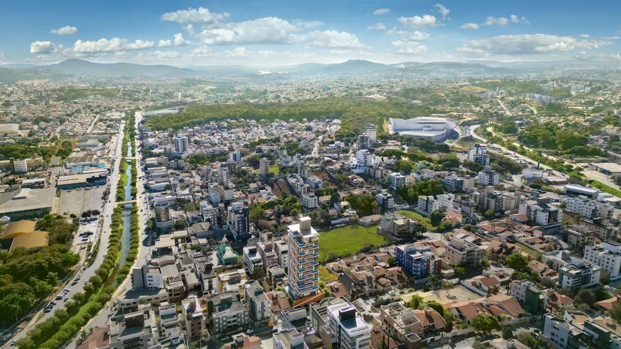 Vista aérea do Jardim da Cidade e do entorno urbano de Betim