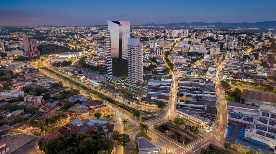 Vista aérea do Santos Corporate integrado ao Centro de Betim